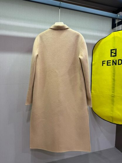 Replica Fendi Beige wool coat With Mink Pocket For Women 24SS #3786