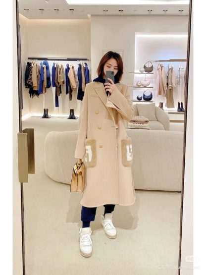  Fendi Beige wool coat With Mink Pocket For Women 24SS #3786 - Image 6