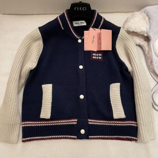 Replica Miu Miu Wool and cashmere cardigan Navy Blue Knitwear #3881
