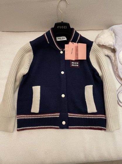 Replica Miu Miu Wool and cashmere cardigan Navy Blue Knitwear #3881