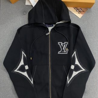 Replica Louis Vuitton Graphic Intarsia Zipped Cotton Hoodie For Men 1AFXKW #3854