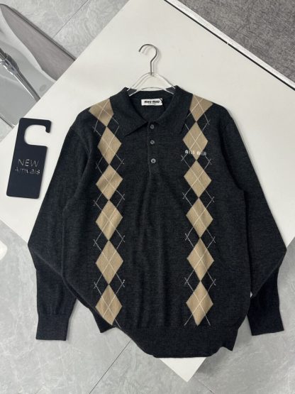  Miu Miu Cashmere knit polo shirt Grey #3890 - Image 4