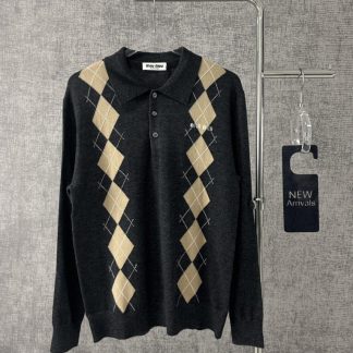 Replica Miu Miu Cashmere knit polo shirt Grey #3890