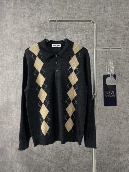 Replica Miu Miu Cashmere knit polo shirt Grey #3890
