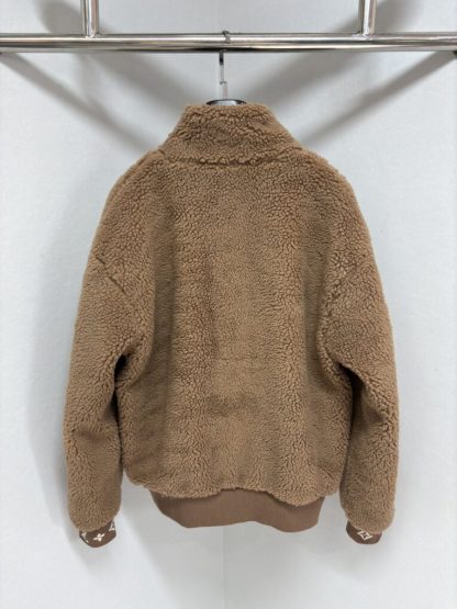  Louis Vuitton Men's Leather Patch Fleece Blouson Beige Sable 1AFXTM #3908 - Image 4