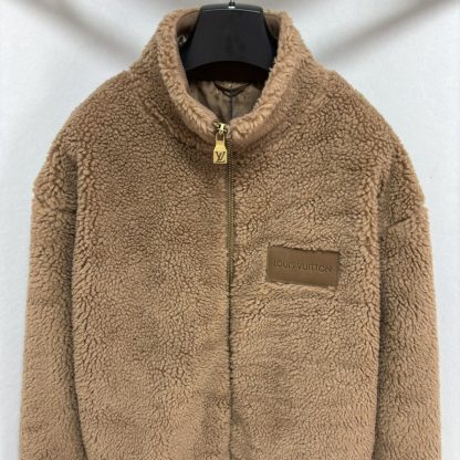  Louis Vuitton Men's Leather Patch Fleece Blouson Beige Sable 1AFXTM #3908 - Image 7