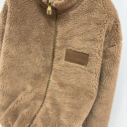  Louis Vuitton Men's Leather Patch Fleece Blouson Beige Sable 1AFXTM #3908 - Image 8
