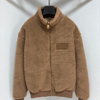 Replica Louis Vuitton Men's Leather Patch Fleece Blouson Beige Sable 1AFXTM #3908
