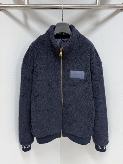 Replica Louis Vuitton Men's Leather Patch Fleece Blouson Naval Academy 1AGLXN #3907