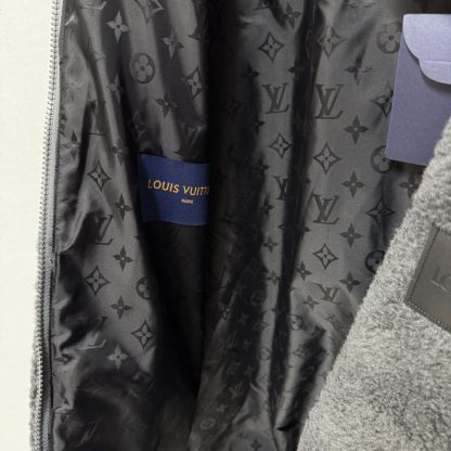  Louis Vuitton Men's Leather Patch Fleece Blouson Gray #3909 - Image 2