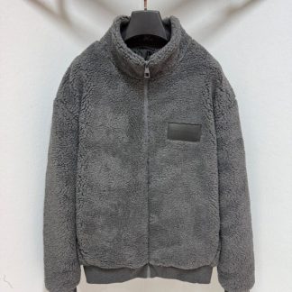 Replica Louis Vuitton Men's Leather Patch Fleece Blouson Gray #3909