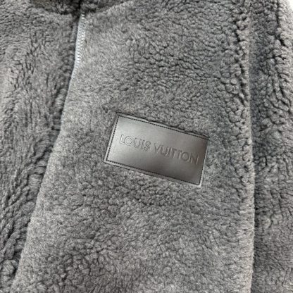  Louis Vuitton Men's Leather Patch Fleece Blouson Gray #3909 - Image 3