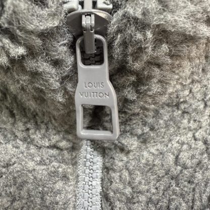  Louis Vuitton Men's Leather Patch Fleece Blouson Gray #3909 - Image 6