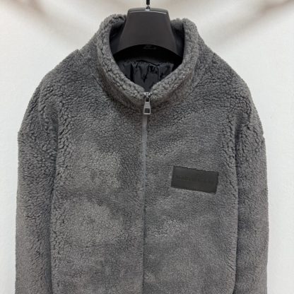  Louis Vuitton Men's Leather Patch Fleece Blouson Gray #3909 - Image 9