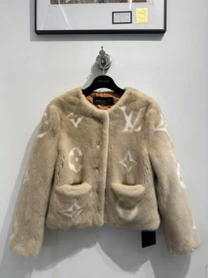  Louis Vuitton Women's Collarless Monogram Mink Jacket 1AFTI7 #3783 - Image 11