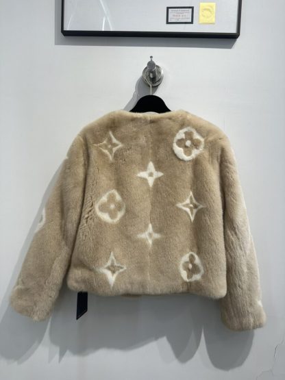  Louis Vuitton Women's Collarless Monogram Mink Jacket 1AFTI7 #3783 - Image 2
