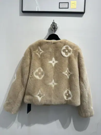  Louis Vuitton Women's Collarless Monogram Mink Jacket 1AFTI7 #3783 - Image 2