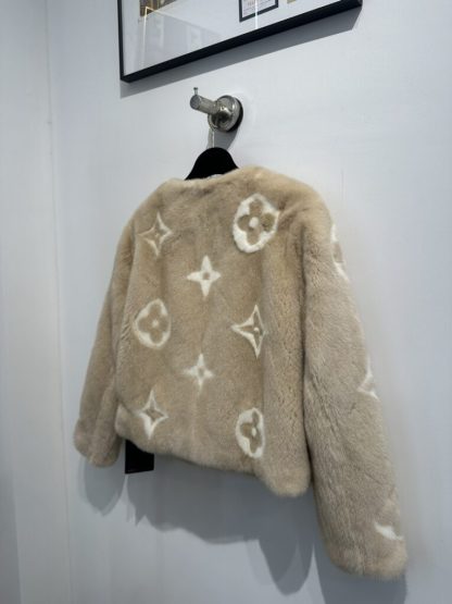  Louis Vuitton Women's Collarless Monogram Mink Jacket 1AFTI7 #3783 - Image 3