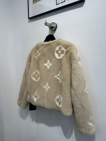  Louis Vuitton Women's Collarless Monogram Mink Jacket 1AFTI7 #3783 - Image 3