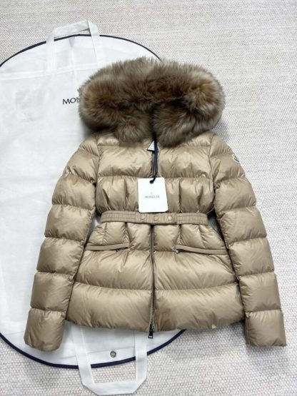 REPLICA MONCLER WOMEN'S BOED HOODED SHEARLING SHORT DOWN JACKET CAMEL BEIGE #3826 - Image 10