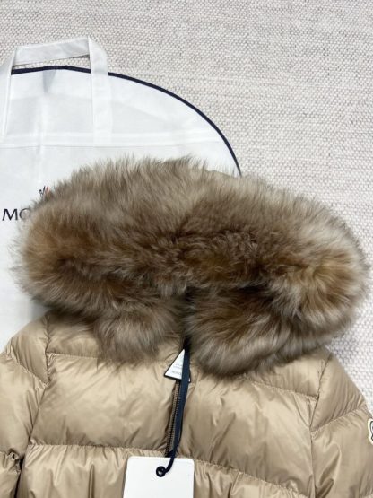 REPLICA MONCLER WOMEN'S BOED HOODED SHEARLING SHORT DOWN JACKET CAMEL BEIGE #3826 - Image 7