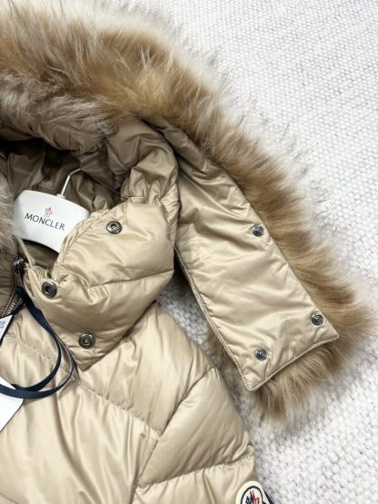 REPLICA MONCLER WOMEN'S BOED HOODED SHEARLING SHORT DOWN JACKET CAMEL BEIGE #3826 - Image 8