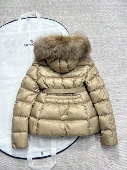 REPLICA MONCLER WOMEN'S BOED HOODED SHEARLING SHORT DOWN JACKET CAMEL BEIGE #3826 - Image 9
