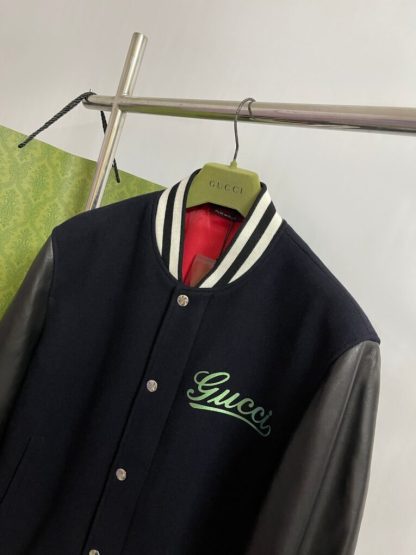 REPLICA GUCCI MEN'S WOOL AND LEATHER VARSITY JACKET REAL LEATHER #3840 - Image 5