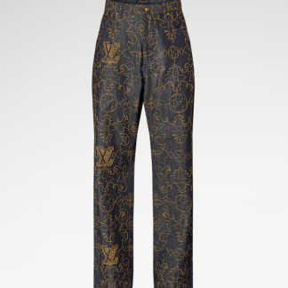 Replica Louis Vuitton Embroidered Denim Pants 1AFX90 For Men #4007