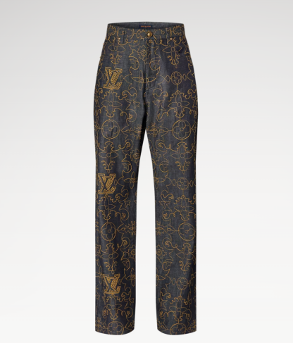 Replica Louis Vuitton Embroidered Denim Pants 1AFX90 For Men #4007