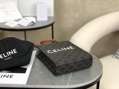 REPLICA CELINE MINI VERTICAL CABAS IN TRIOMPHE CANVAS AND CALFSKIN WITH CELINE PRINT 194372 TAN #3966 - Image 3