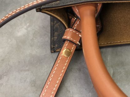 REPLICA CELINE MINI VERTICAL CABAS IN TRIOMPHE CANVAS AND CALFSKIN WITH CELINE PRINT 194372 TAN #3966 - Image 5