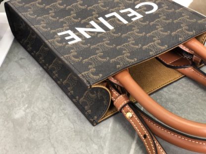 REPLICA CELINE MINI VERTICAL CABAS IN TRIOMPHE CANVAS AND CALFSKIN WITH CELINE PRINT 194372 TAN #3966 - Image 6