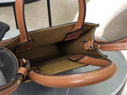 REPLICA CELINE MINI VERTICAL CABAS IN TRIOMPHE CANVAS AND CALFSKIN WITH CELINE PRINT 194372 TAN #3966 - Image 7