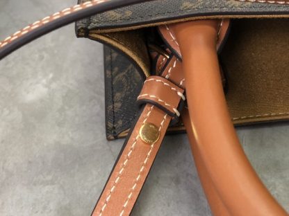REPLICA CELINE MINI VERTICAL CABAS IN TRIOMPHE CANVAS AND CALFSKIN WITH CELINE PRINT 194372 TAN #3966 - Image 11