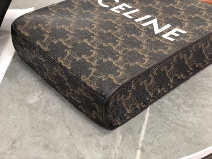 REPLICA CELINE MINI VERTICAL CABAS IN TRIOMPHE CANVAS AND CALFSKIN WITH CELINE PRINT 194372 TAN #3966 - Image 14