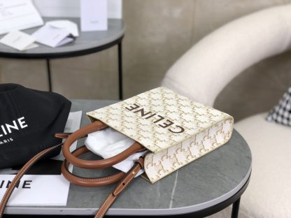 REPLICA CELINE MINI VERTICAL CABAS IN TRIOMPHE CANVAS AND CALFSKIN WITH CELINE PRINT 194372 WHITE #3965 - Image 8