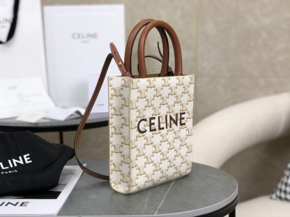 REPLICA CELINE MINI VERTICAL CABAS IN TRIOMPHE CANVAS AND CALFSKIN WITH CELINE PRINT 194372 WHITE #3965 - Image 9