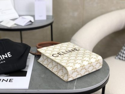 REPLICA CELINE MINI VERTICAL CABAS IN TRIOMPHE CANVAS AND CALFSKIN WITH CELINE PRINT 194372 WHITE #3965 - Image 10