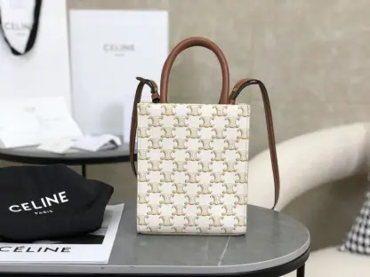 REPLICA CELINE MINI VERTICAL CABAS IN TRIOMPHE CANVAS AND CALFSKIN WITH CELINE PRINT 194372 WHITE #3965 - Image 11