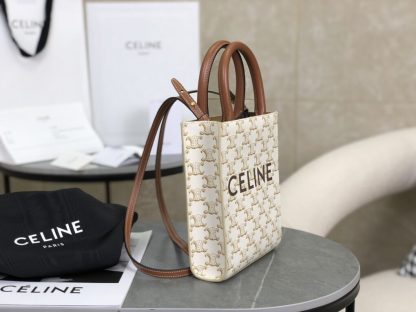 REPLICA CELINE MINI VERTICAL CABAS IN TRIOMPHE CANVAS AND CALFSKIN WITH CELINE PRINT 194372 WHITE #3965 - Image 13