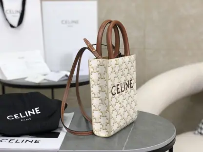 REPLICA CELINE MINI VERTICAL CABAS IN TRIOMPHE CANVAS AND CALFSKIN WITH CELINE PRINT 194372 WHITE #3965 - Image 13