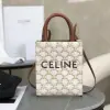 REPLICA CELINE MINI VERTICAL CABAS IN TRIOMPHE CANVAS AND CALFSKIN WITH CELINE PRINT 194372 WHITE #3965
