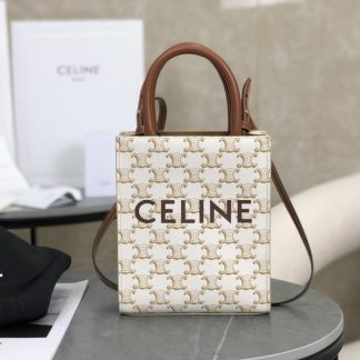REPLICA CELINE MINI VERTICAL CABAS IN TRIOMPHE CANVAS AND CALFSKIN WITH CELINE PRINT 194372 WHITE #3965