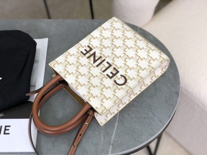 REPLICA CELINE MINI VERTICAL CABAS IN TRIOMPHE CANVAS AND CALFSKIN WITH CELINE PRINT 194372 WHITE #3965 - Image 15