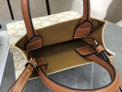 REPLICA CELINE MINI VERTICAL CABAS IN TRIOMPHE CANVAS AND CALFSKIN WITH CELINE PRINT 194372 WHITE #3965 - Image 3
