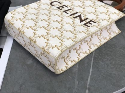 REPLICA CELINE MINI VERTICAL CABAS IN TRIOMPHE CANVAS AND CALFSKIN WITH CELINE PRINT 194372 WHITE #3965 - Image 4