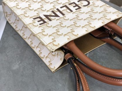 REPLICA CELINE MINI VERTICAL CABAS IN TRIOMPHE CANVAS AND CALFSKIN WITH CELINE PRINT 194372 WHITE #3965 - Image 5