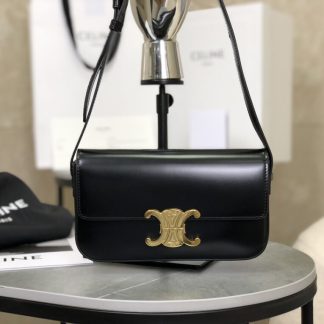 REPLICA CELINE SHOULDER BAG CLAUDE IN SHINY CALFSKIN BLACK #3951