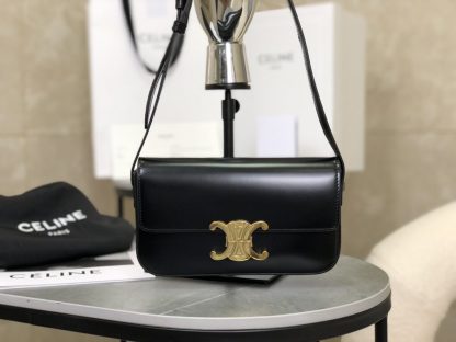 REPLICA CELINE SHOULDER BAG CLAUDE IN SHINY CALFSKIN BLACK #3951